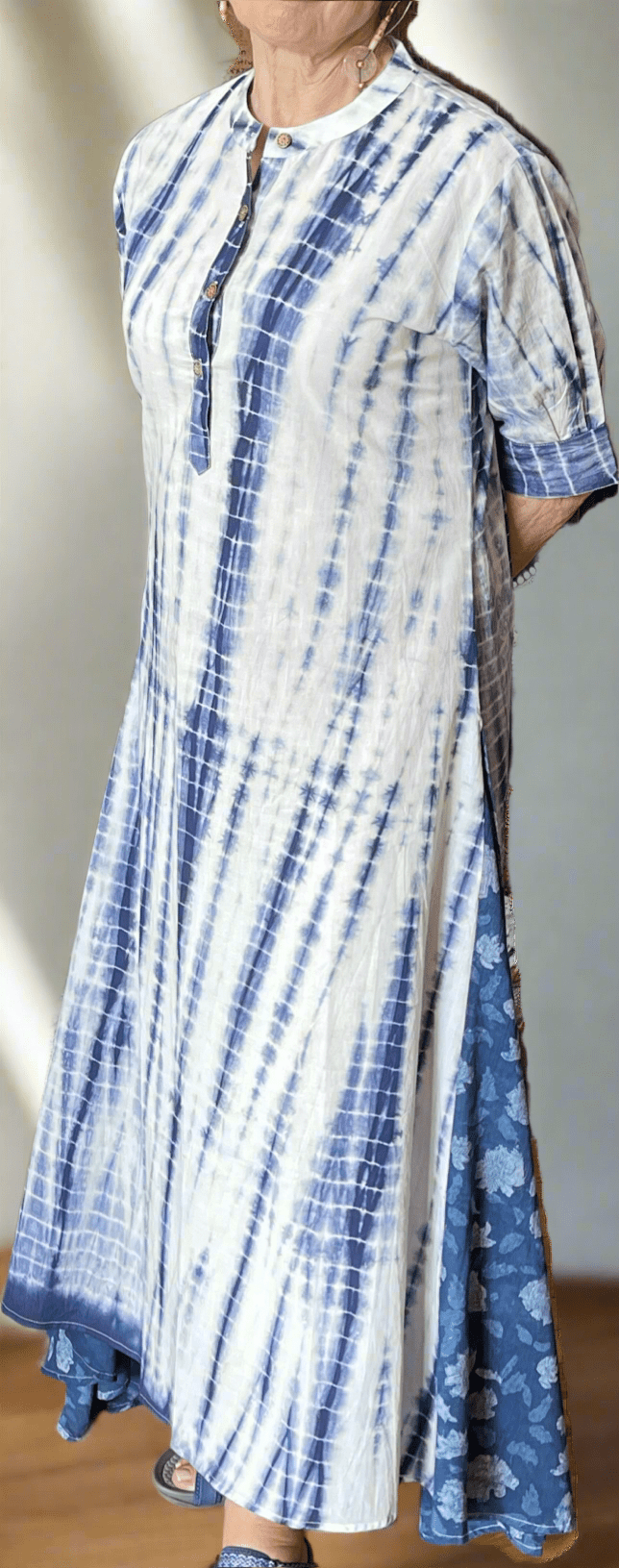 blue white tie dye dress SILK EMBROIDERED TIE DYE ELEMENTAL BLUE DRESS main image 1