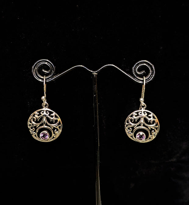 Intricately Designed Amethyst Earrings - Floating Lotus