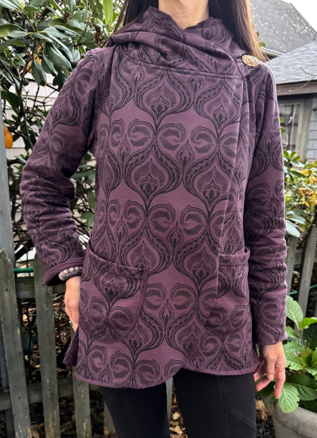 Lotus Wrap Fleece Jacket with Print - Floating Lotus