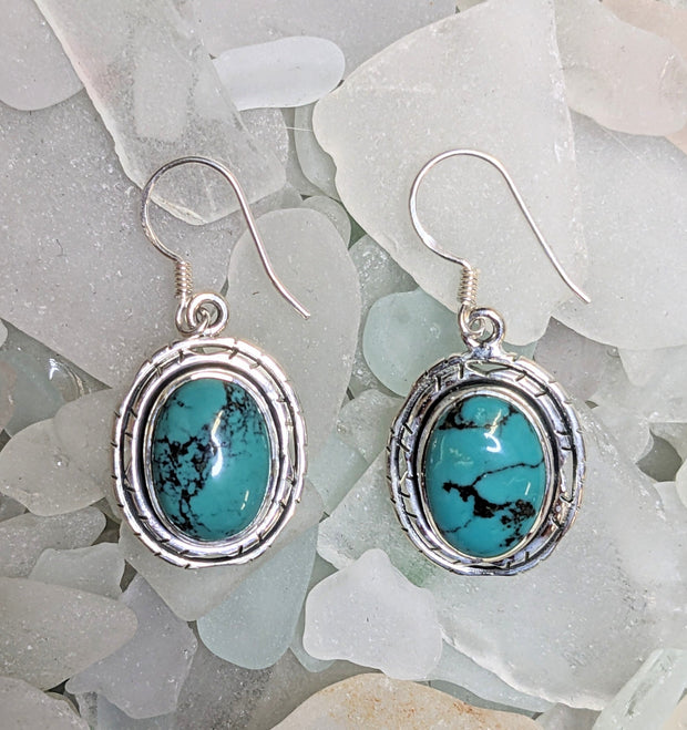 Oval Turquoise Drop Earrings - Floating Lotus