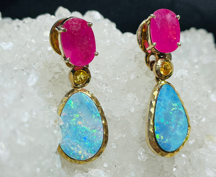 Ruby & Australian Opal Earrings