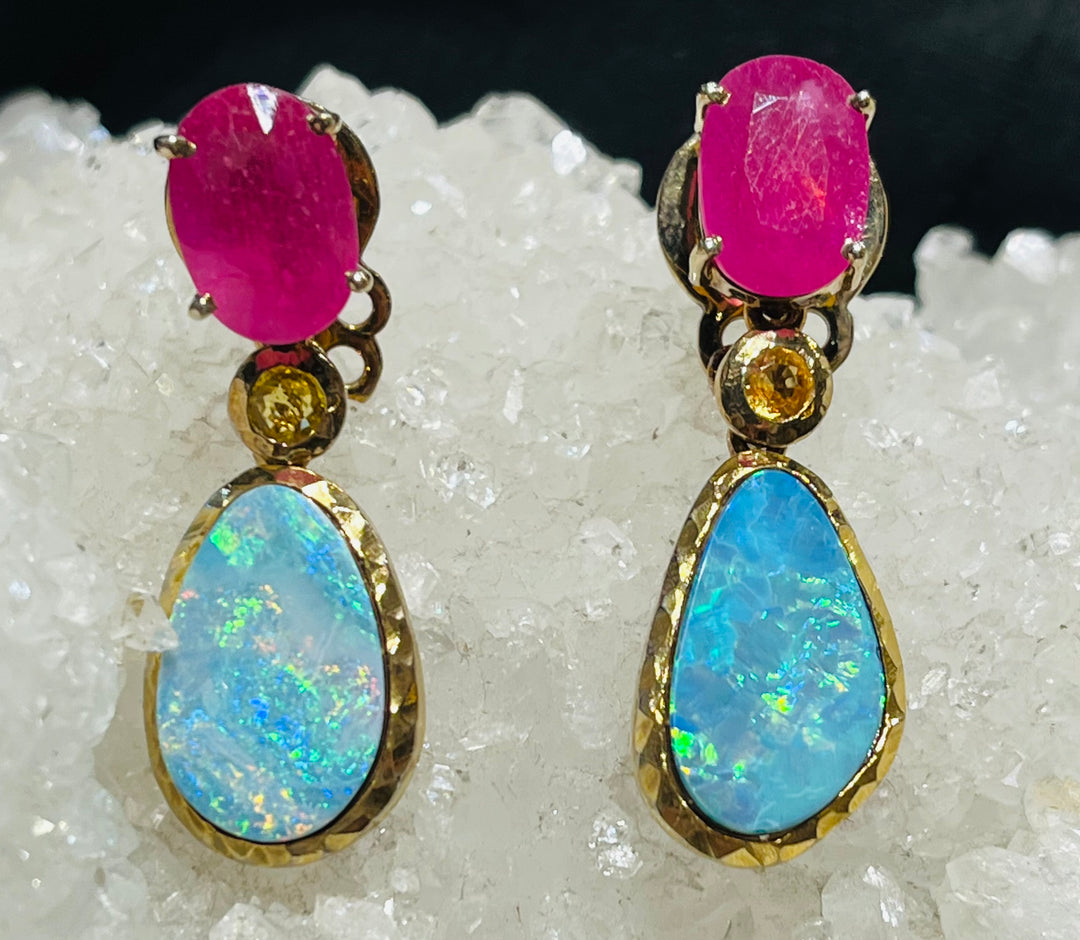 Ruby & Australian Opal Earrings