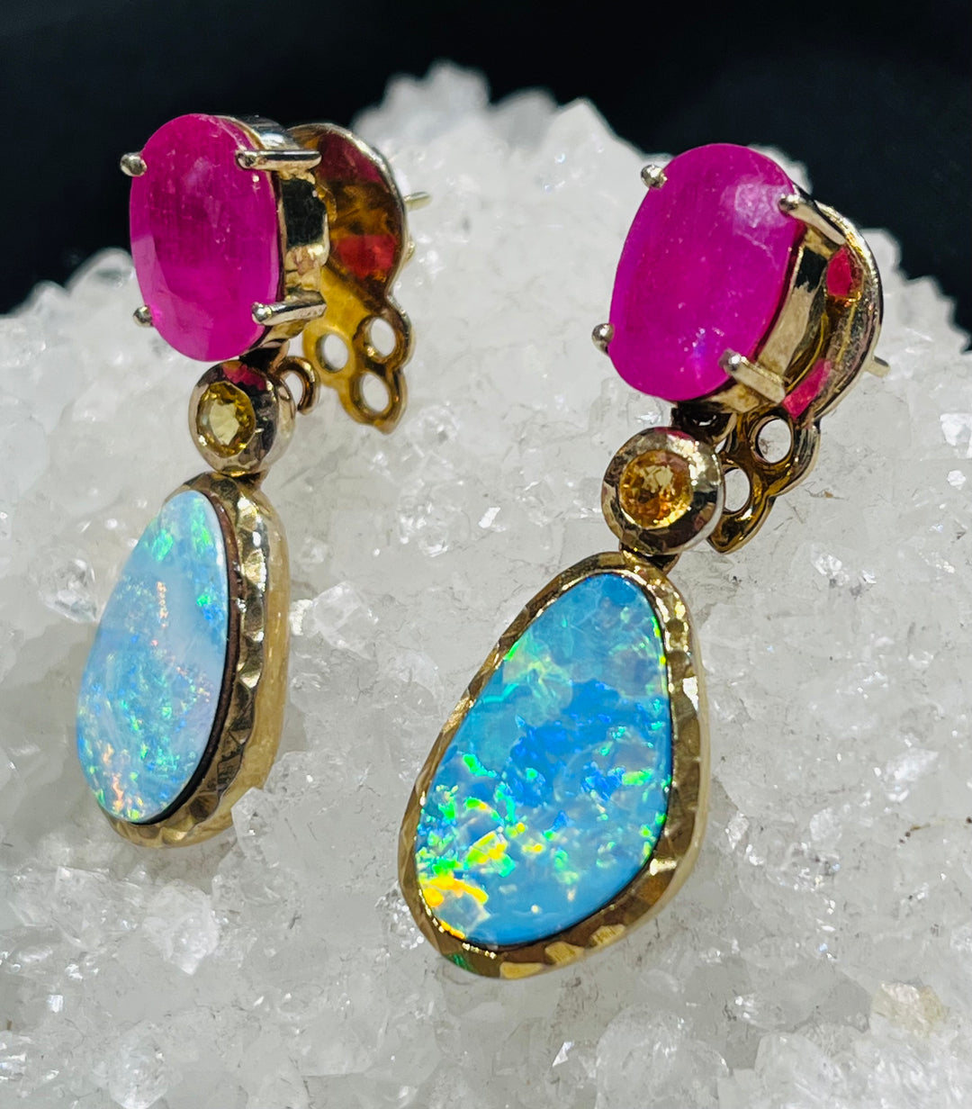 Ruby & Australian Opal Earrings