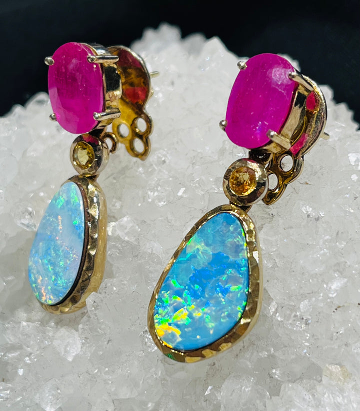 Ruby & Australian Opal Earrings