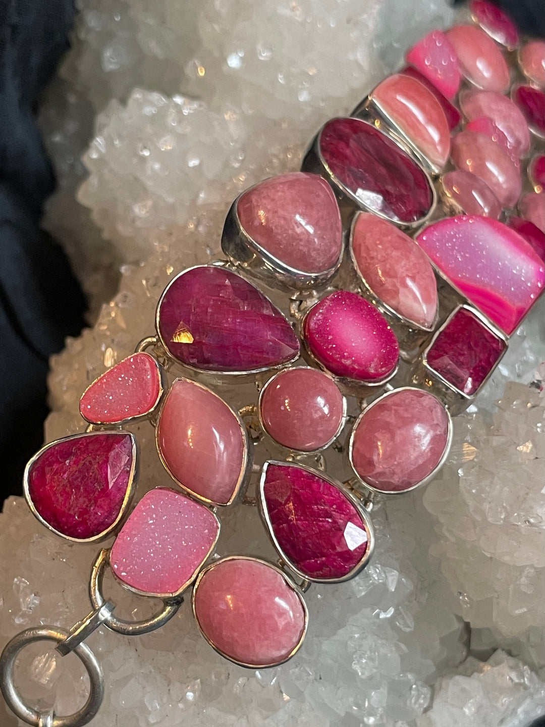 Benevolent Love Ruby, Rhodochrosite, and Pink Druzy Bracelet