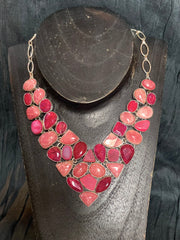 Benevolent Love Ruby, Rhodochrosite, and Pink Druzy Necklace