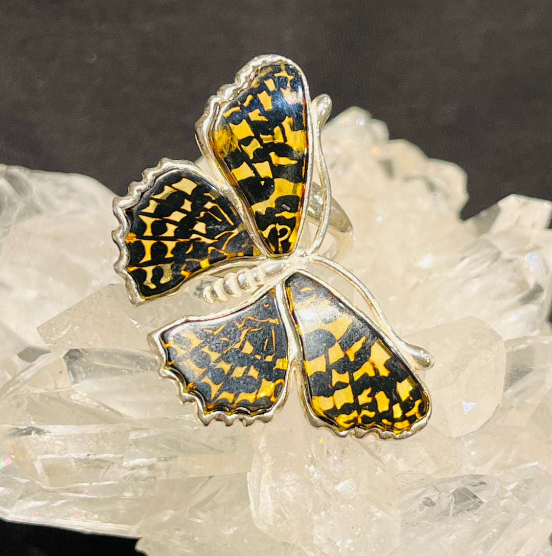 Amber Perching Butterfly Ring￼ - Floating Lotus