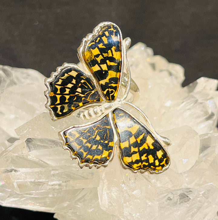 Amber Perching Butterfly Ring￼ - Floating Lotus