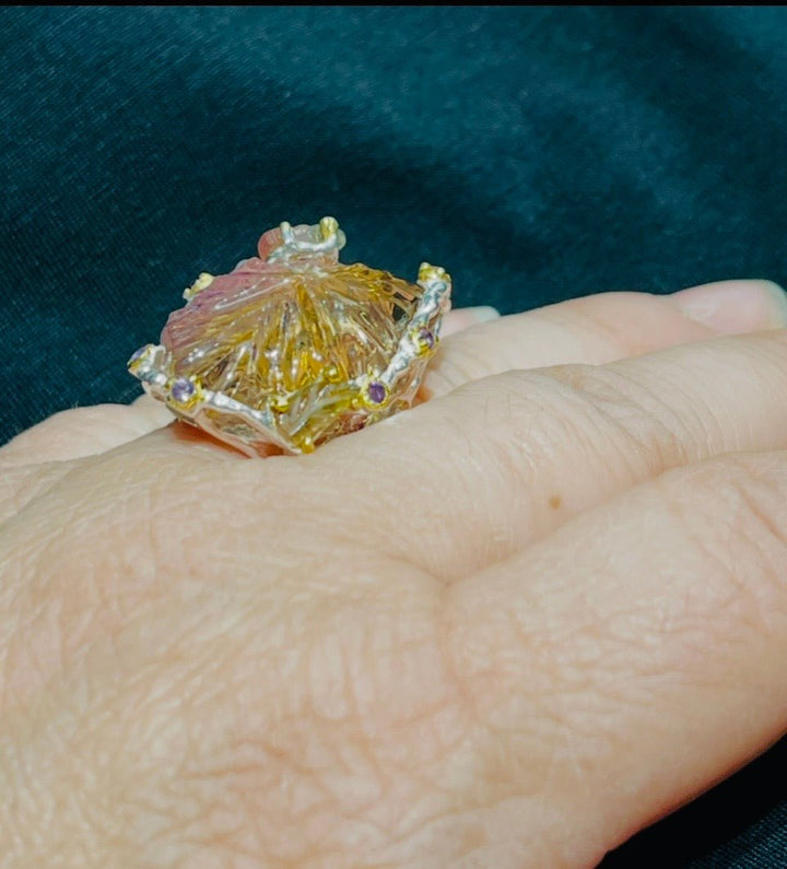 Ametrine Time Traveller Ring - Floating Lotus