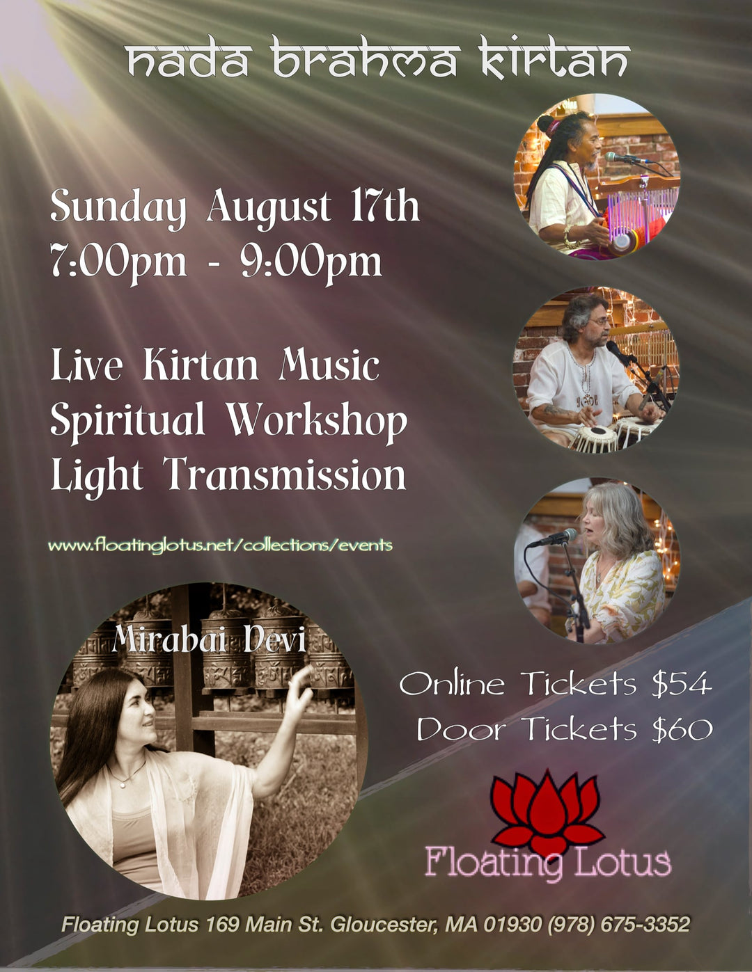 An Evening of Bliss - Kirtan with Nada Brahma and Light Activation and Teaching with Mirabai Devi - Sun, Aug 17th - Floating Lotus