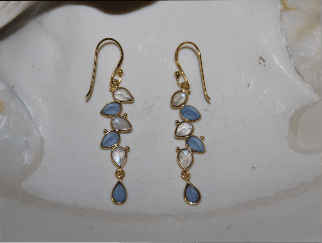 Aquamarine and Moonstone Earrings - Floating Lotus
