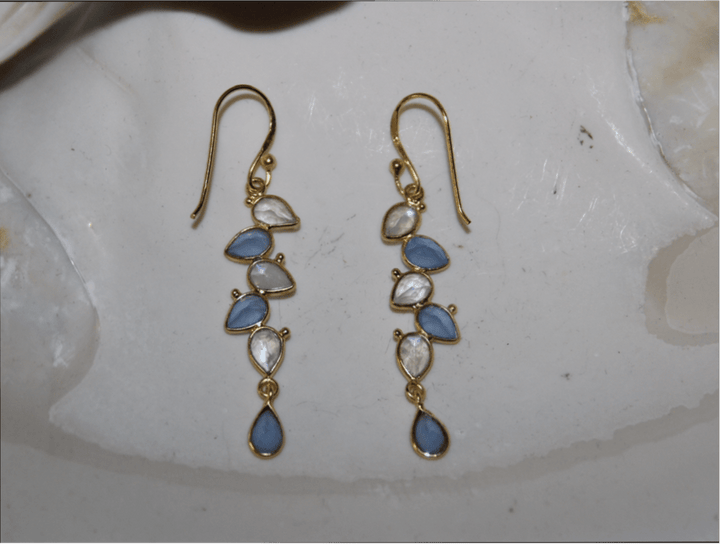 Aquamarine and Moonstone Earrings - Floating Lotus
