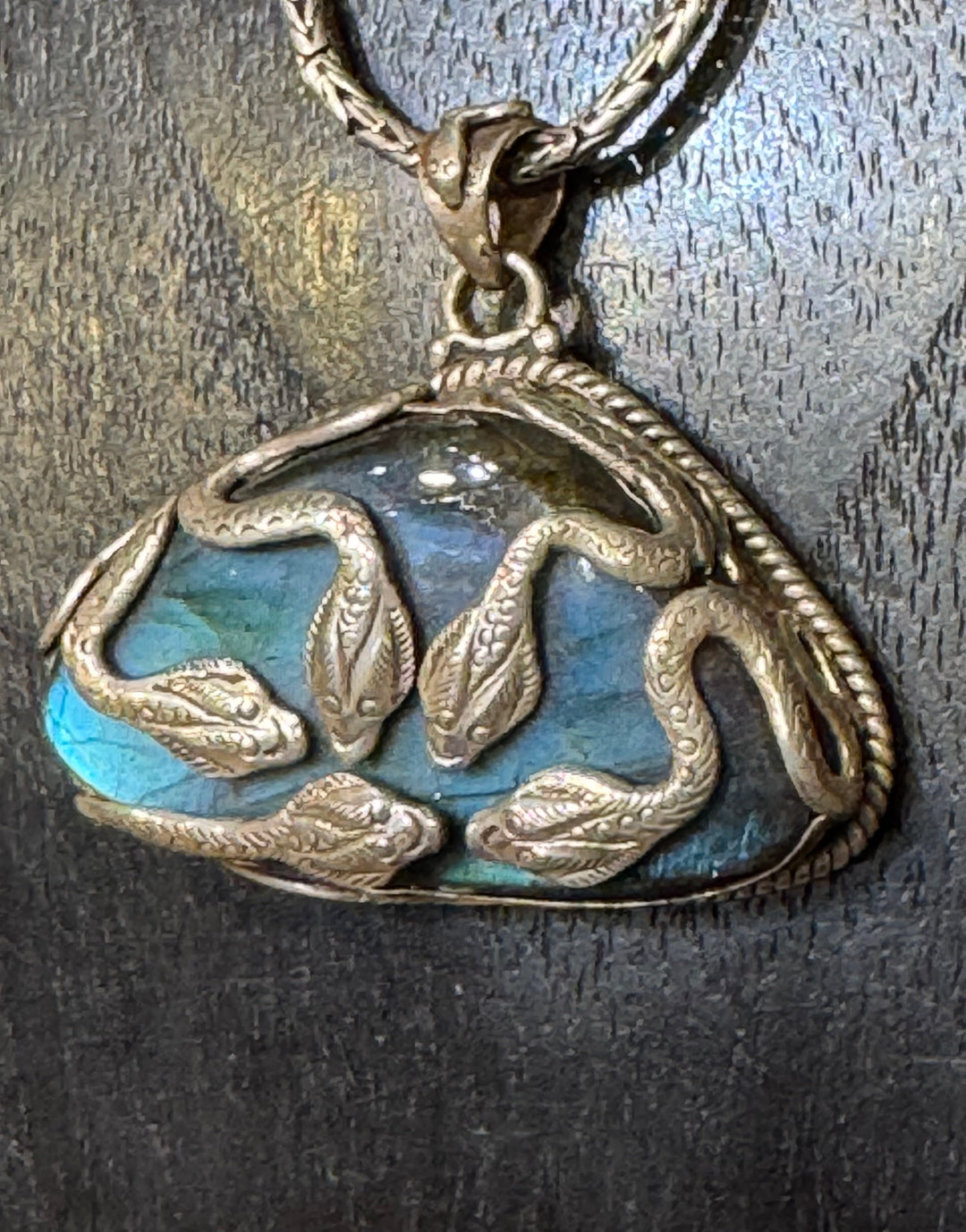 Beautiful Flowing Snakes over Labradorite Pendant - Floating Lotus