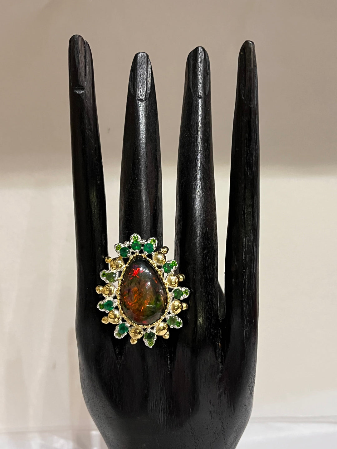Black Fire Opal Dragon Ring - Floating Lotus