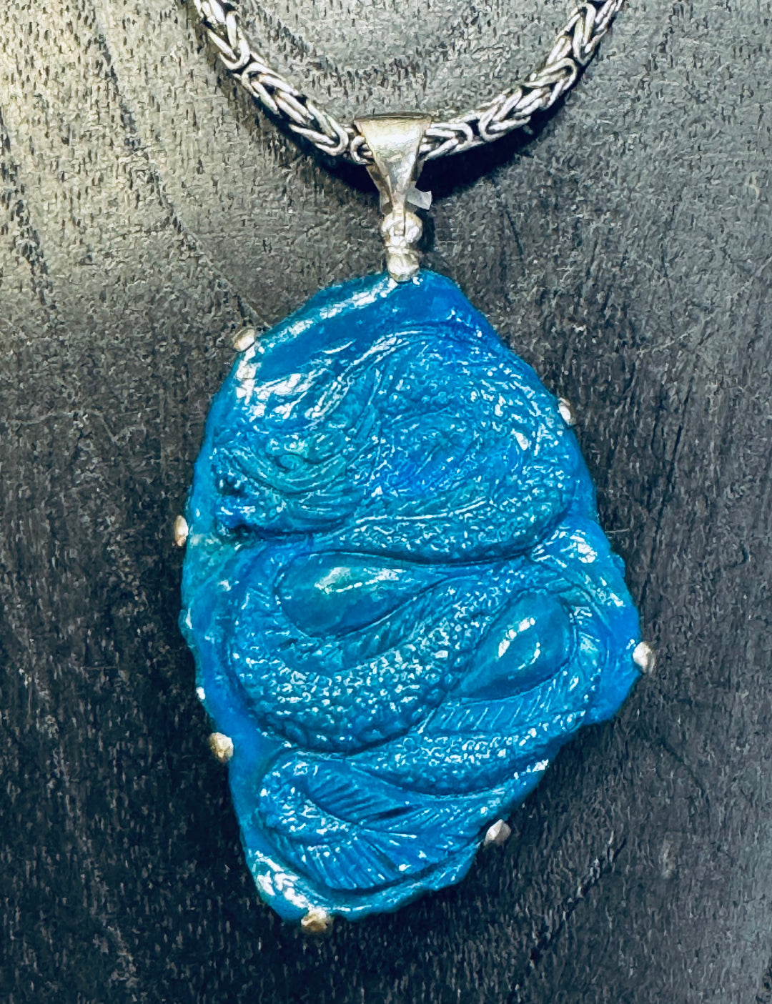 Blue Opal Dragon Pendant - Floating Lotus