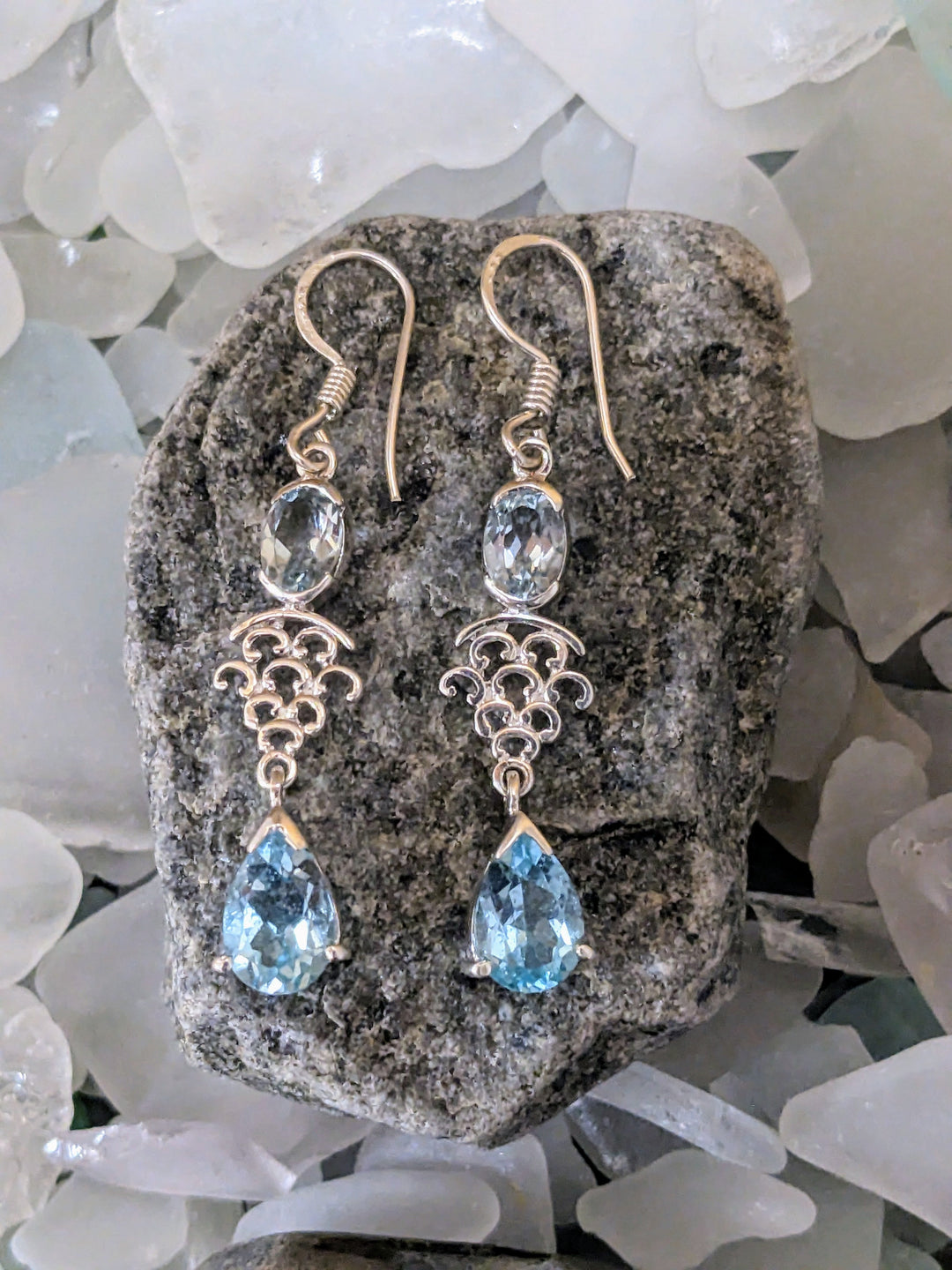 Blue Topaz Waterfall Earrings - Floating Lotus