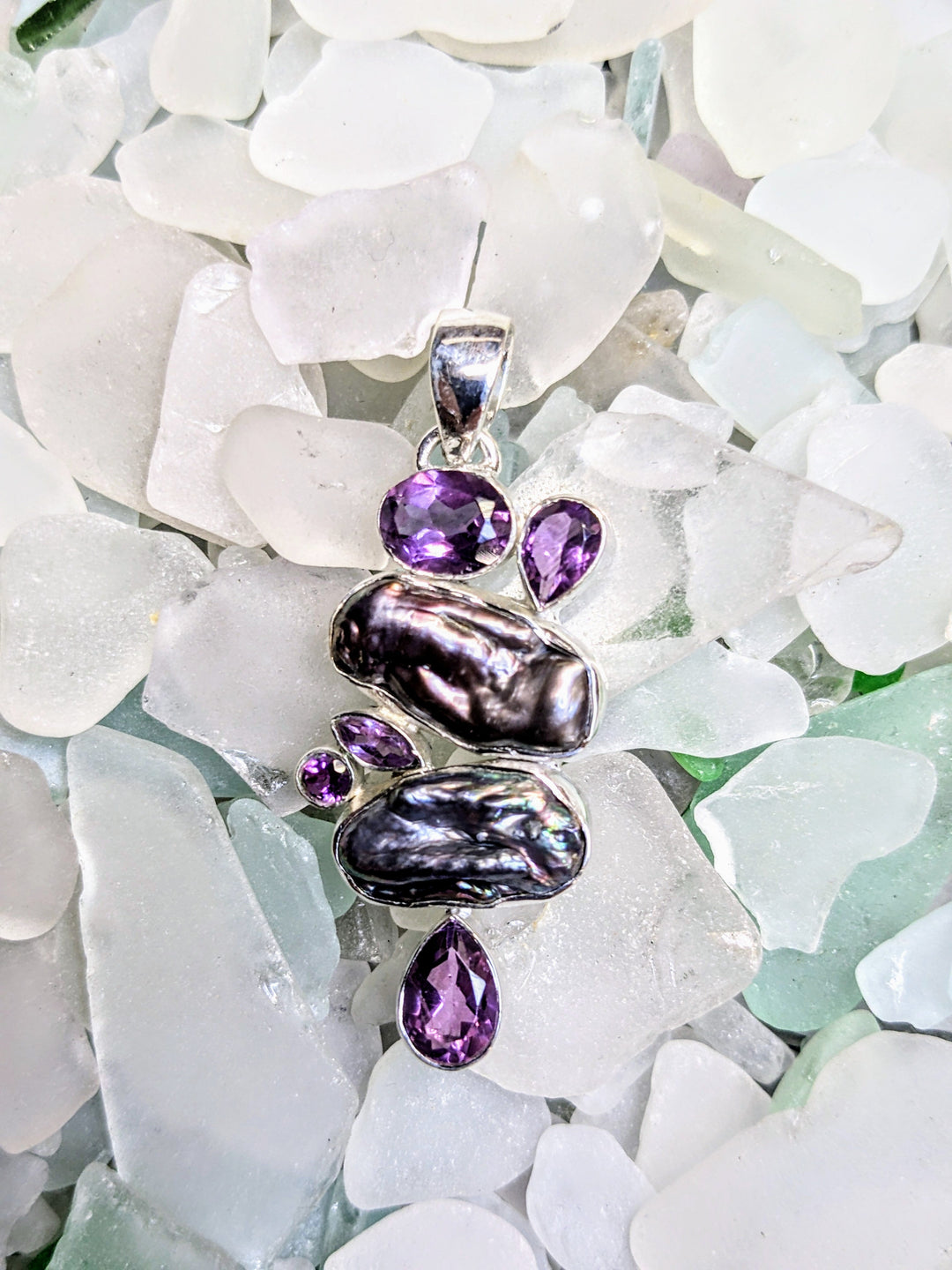 Brilliant Amethyst and Pearl Pendant - Floating Lotus
