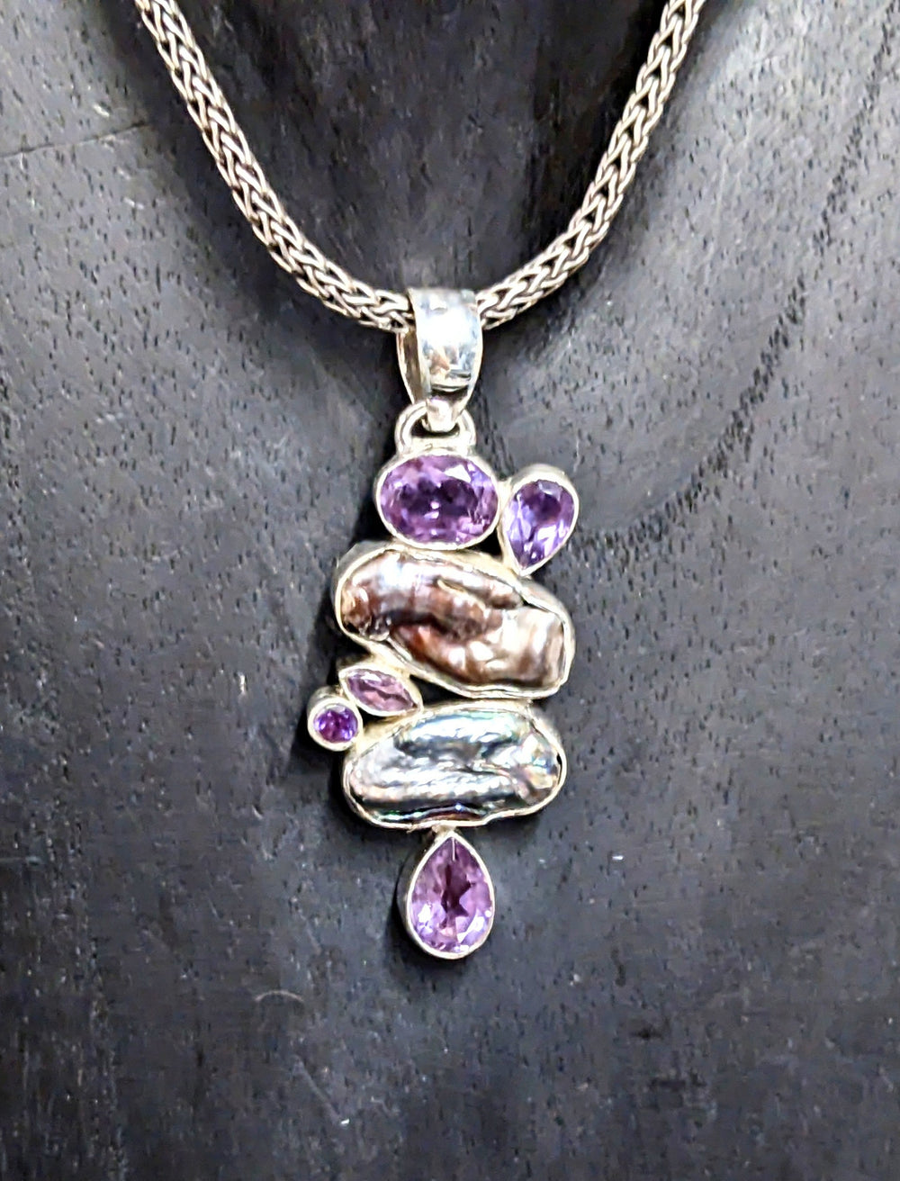 Brilliant Amethyst and Pearl Pendant - Floating Lotus