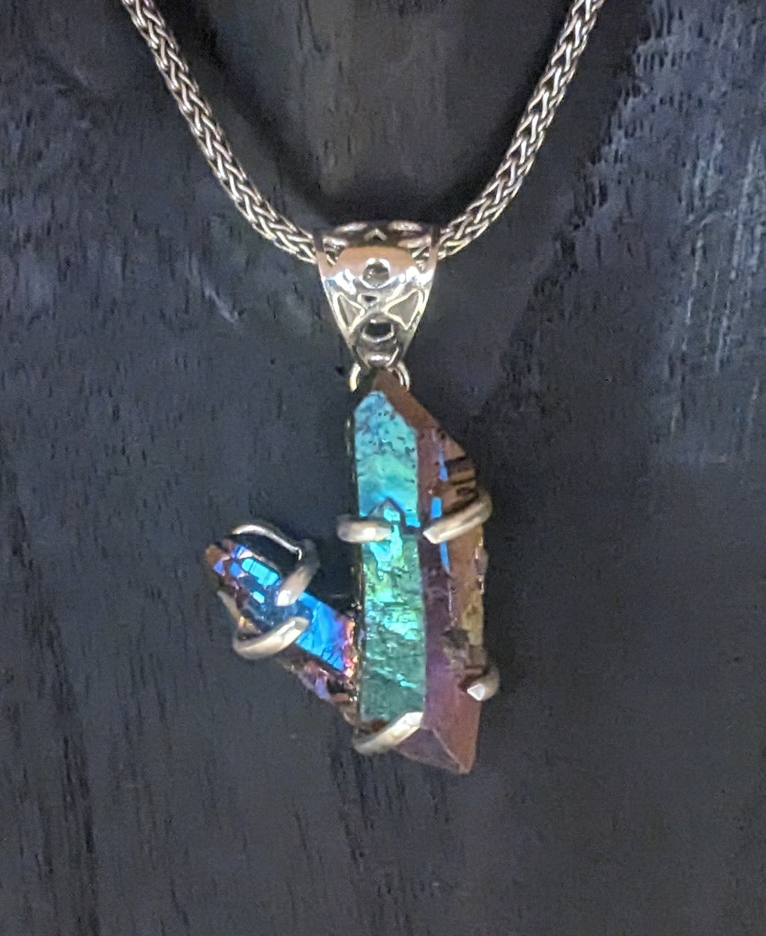 Brilliant Titanium Aura Quartz Pendant - Floating Lotus