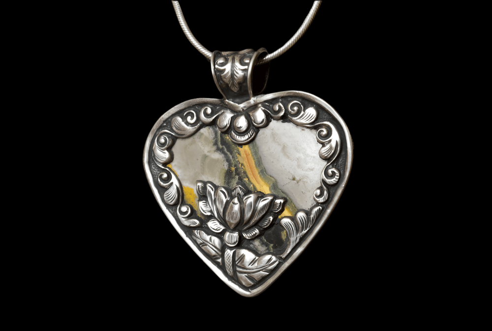 Bumblebee Jasper Heart Pendant - Floating Lotus