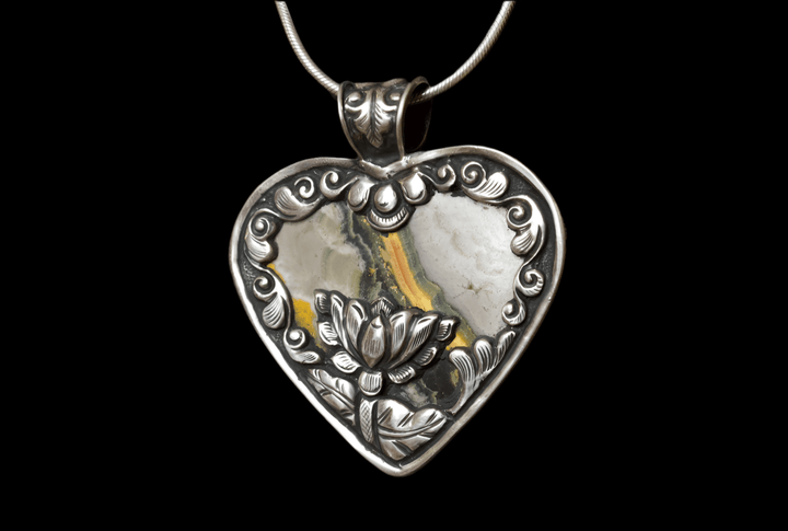 Bumblebee Jasper Heart Pendant - Floating Lotus