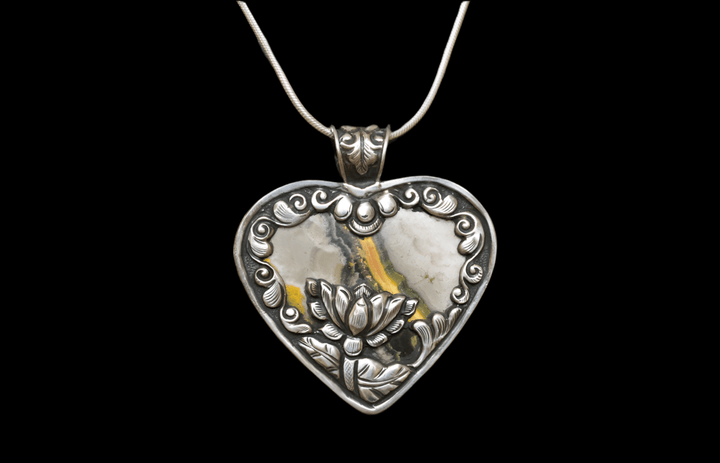 Bumblebee Jasper Heart Pendant - Floating Lotus