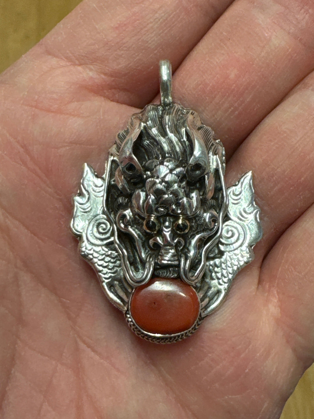 Dragon’s Treasure Coral Pendant - Floating Lotus