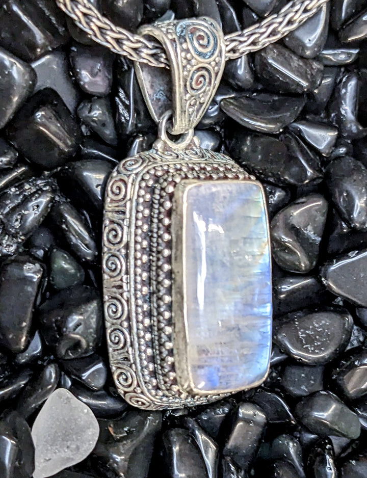 Elegant Statement Moonstone Pendant - Floating Lotus