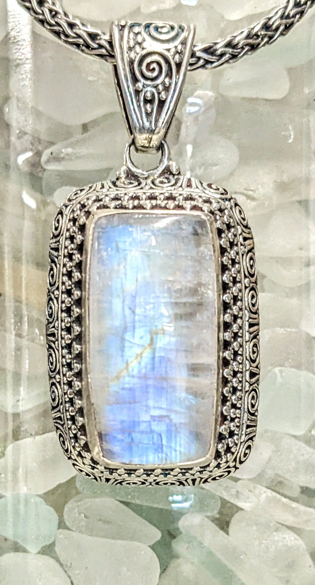 Elegant Statement Moonstone Pendant - Floating Lotus
