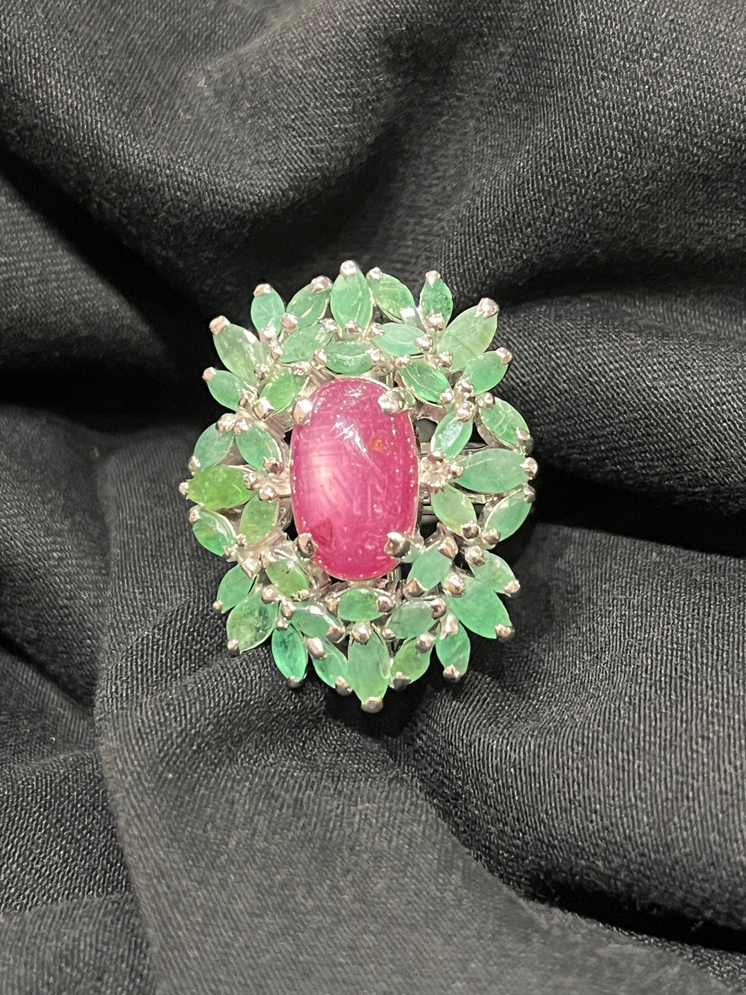 Emerald & Ruby Flower Ring. - Floating Lotus