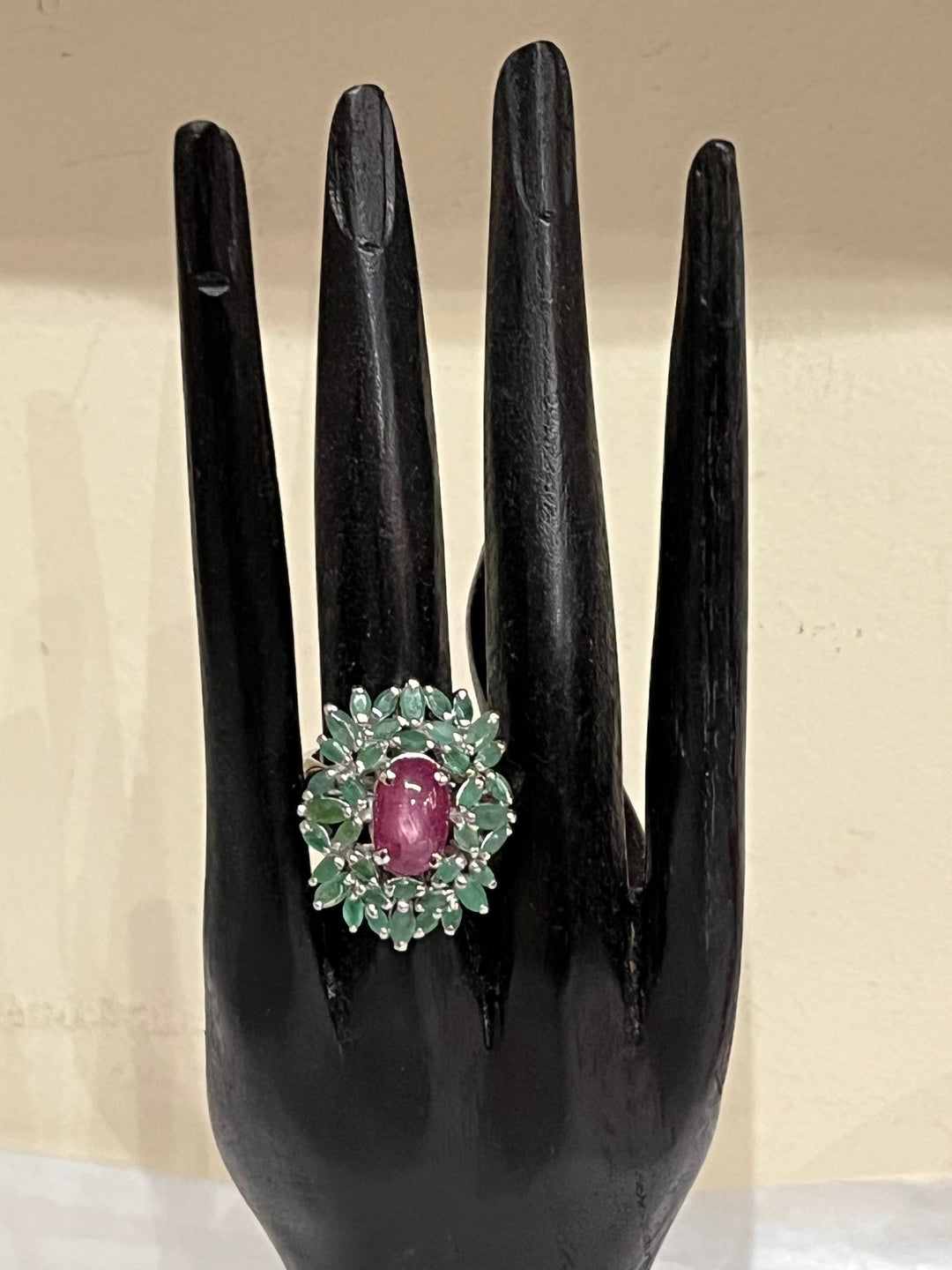 Emerald & Ruby Flower Ring. - Floating Lotus