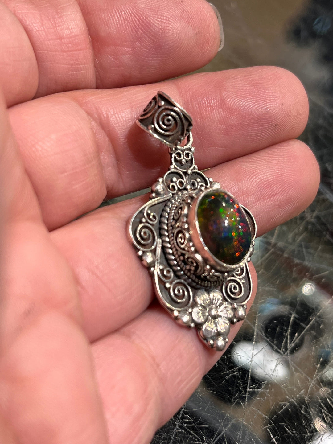 Fire Opal Pendent - Floating Lotus