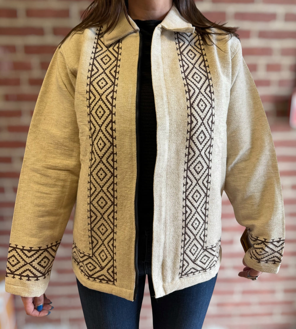 Fleece - lined Nepali Jacket NJ001 - Floating Lotus