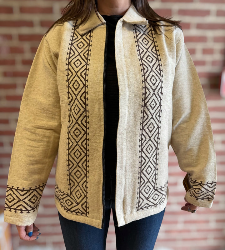 Fleece - lined Nepali Jacket NJ001 - Floating Lotus