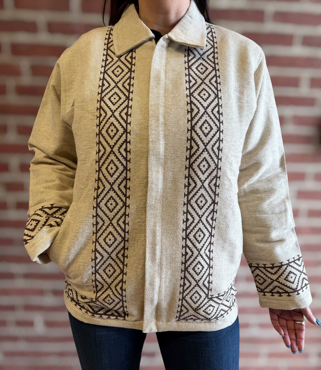 Fleece - lined Nepali Jacket NJ001 - Floating Lotus