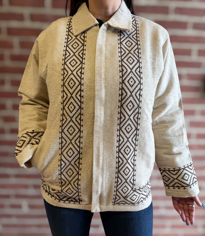 Fleece - lined Nepali Jacket NJ001 - Floating Lotus