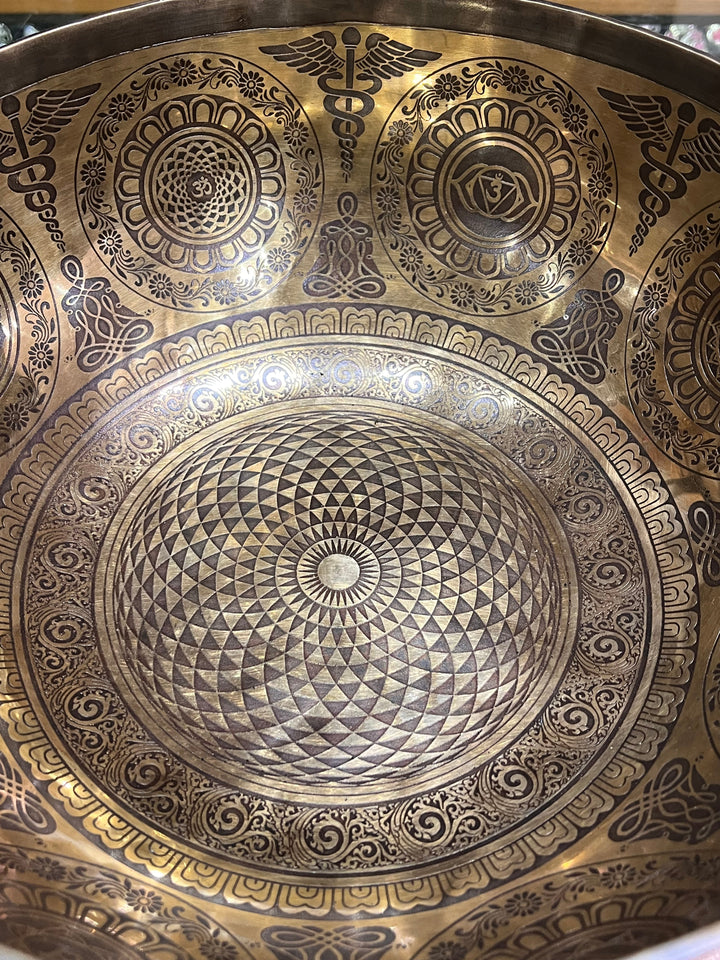 Flower of Life Moon Phase Sacral Chakra Singing Bowl - Floating Lotus