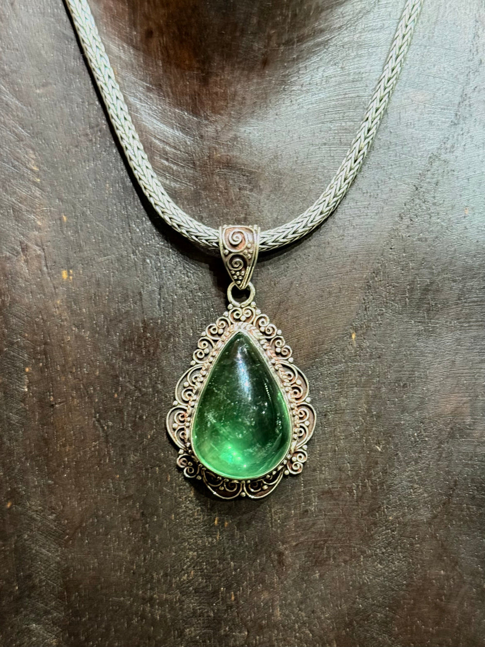 Fluorite Teardrop Pendant - Floating Lotus