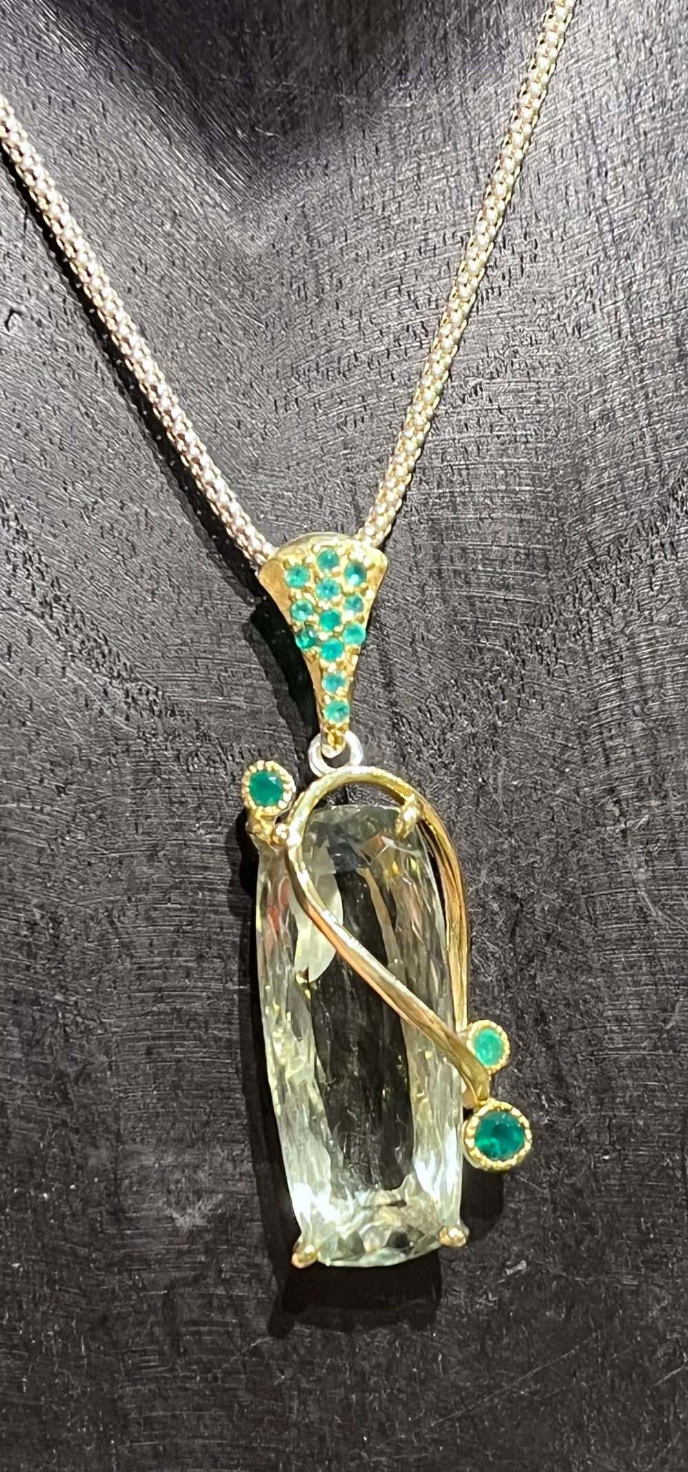 Green Amethyst & Emerald Pendant ￼ - Floating Lotus