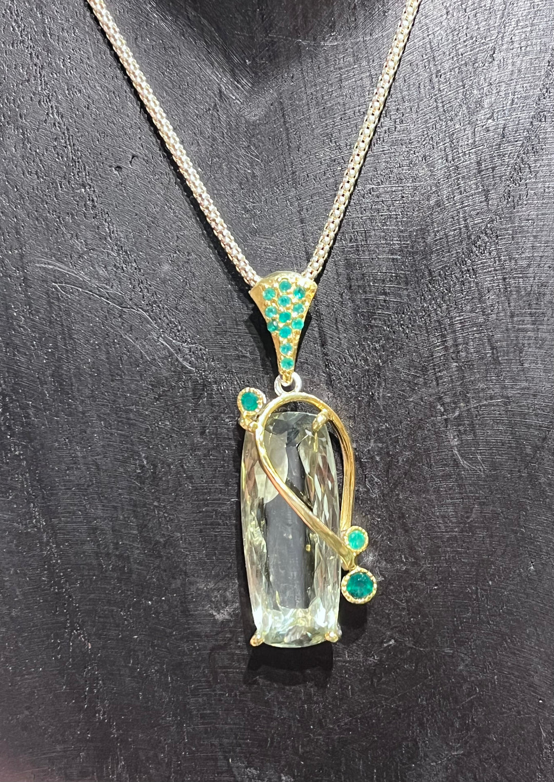 Green Amethyst & Emerald Pendant ￼ - Floating Lotus