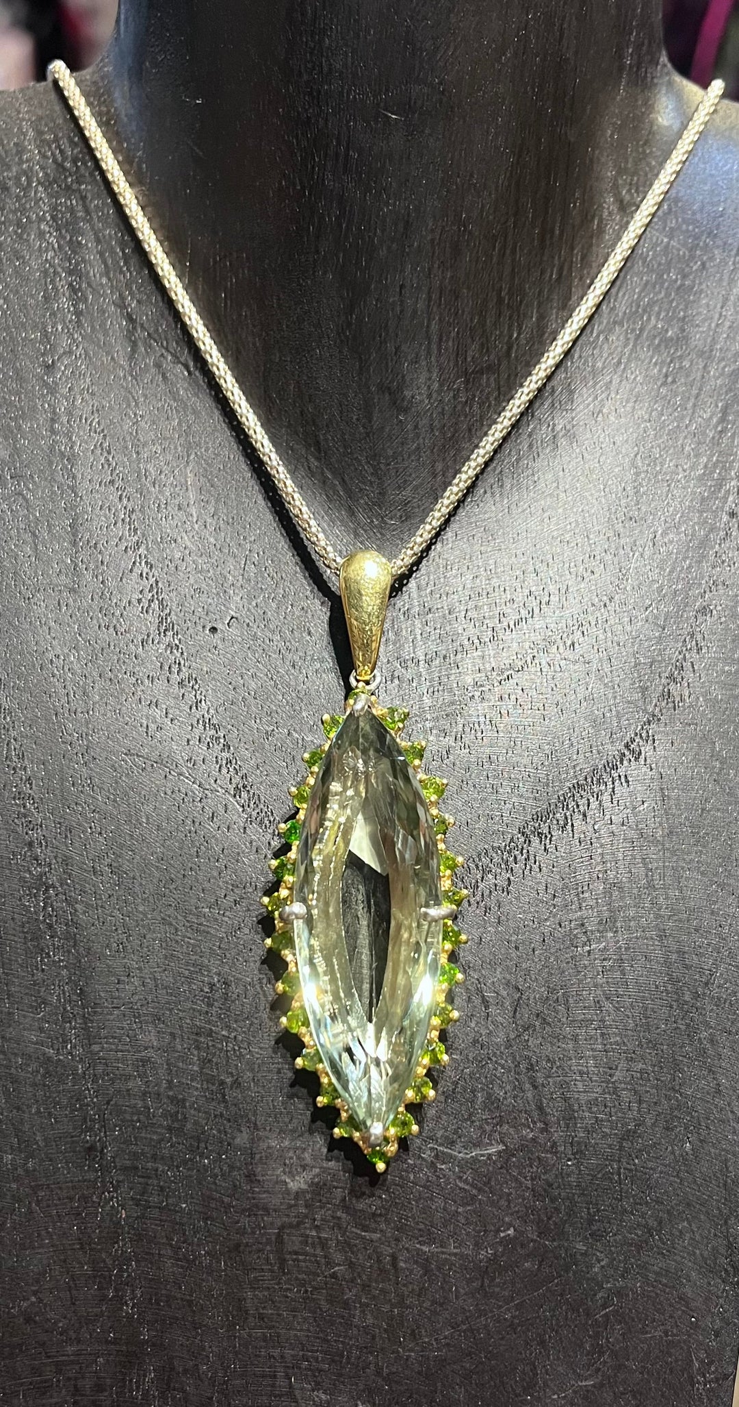 Green Amethyst & Green Topaz Pendant - Floating Lotus
