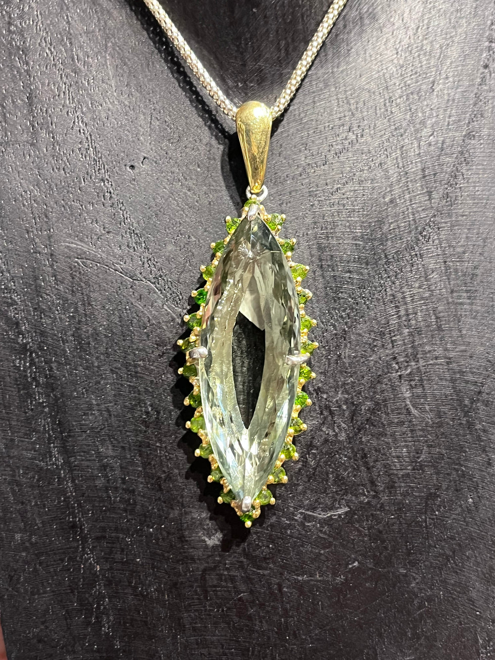 Green Amethyst & Green Topaz Pendant - Floating Lotus