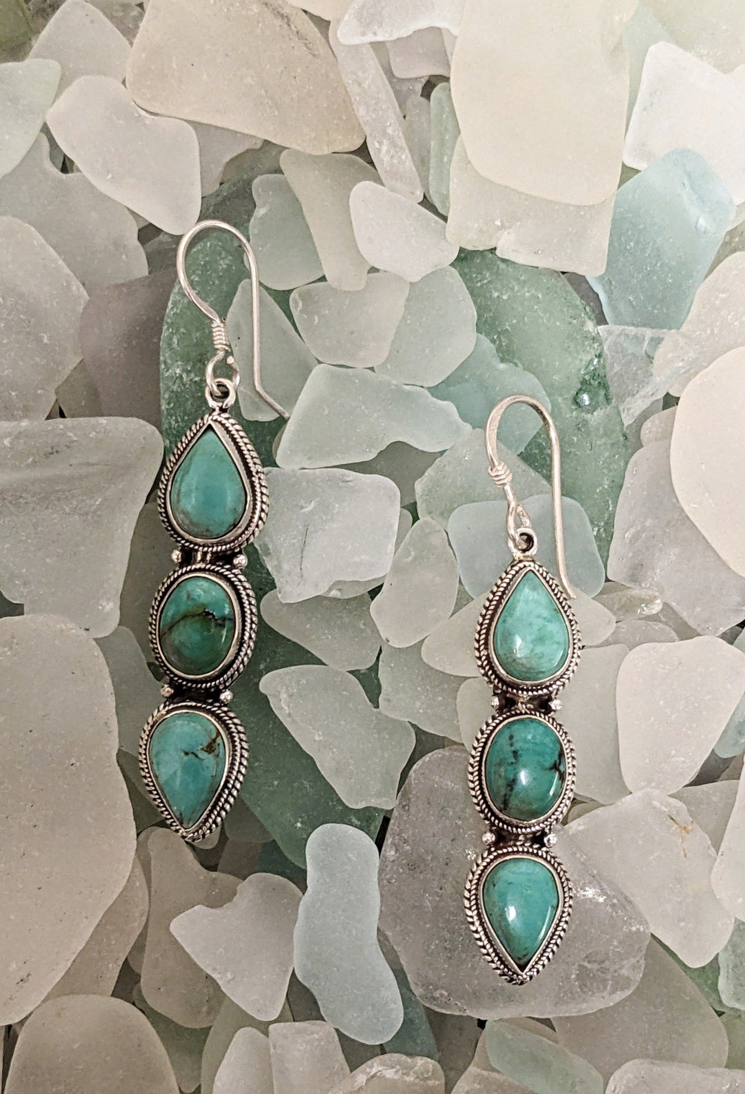 Green Turquoise Drop Earrings - Floating Lotus
