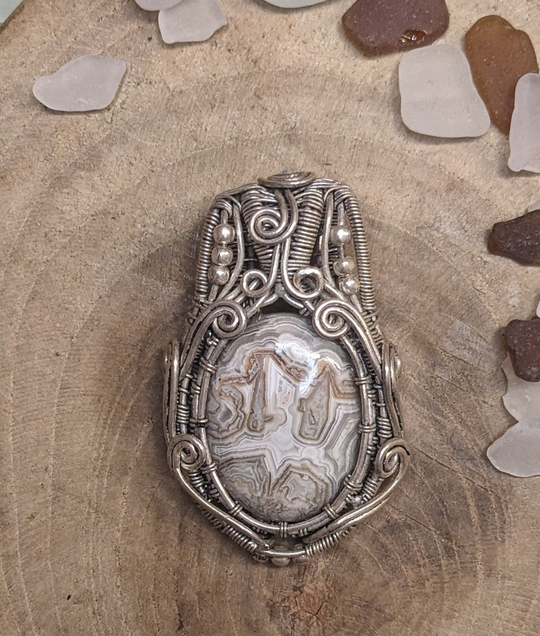 Grounding Protection Crazy Lace Agate Pendant - Floating Lotus