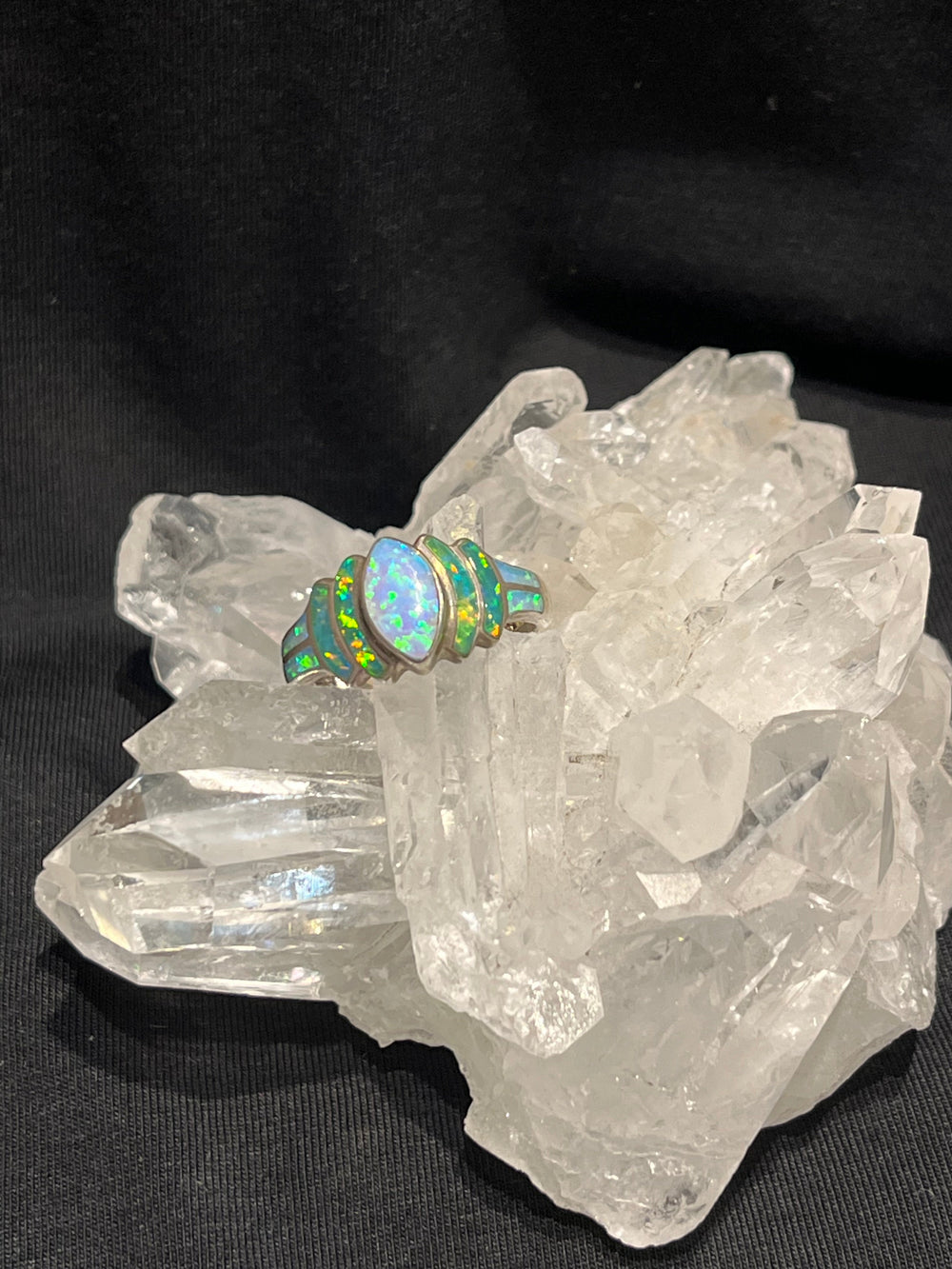 Hand Cut Opal Inlay Ring - Floating Lotus