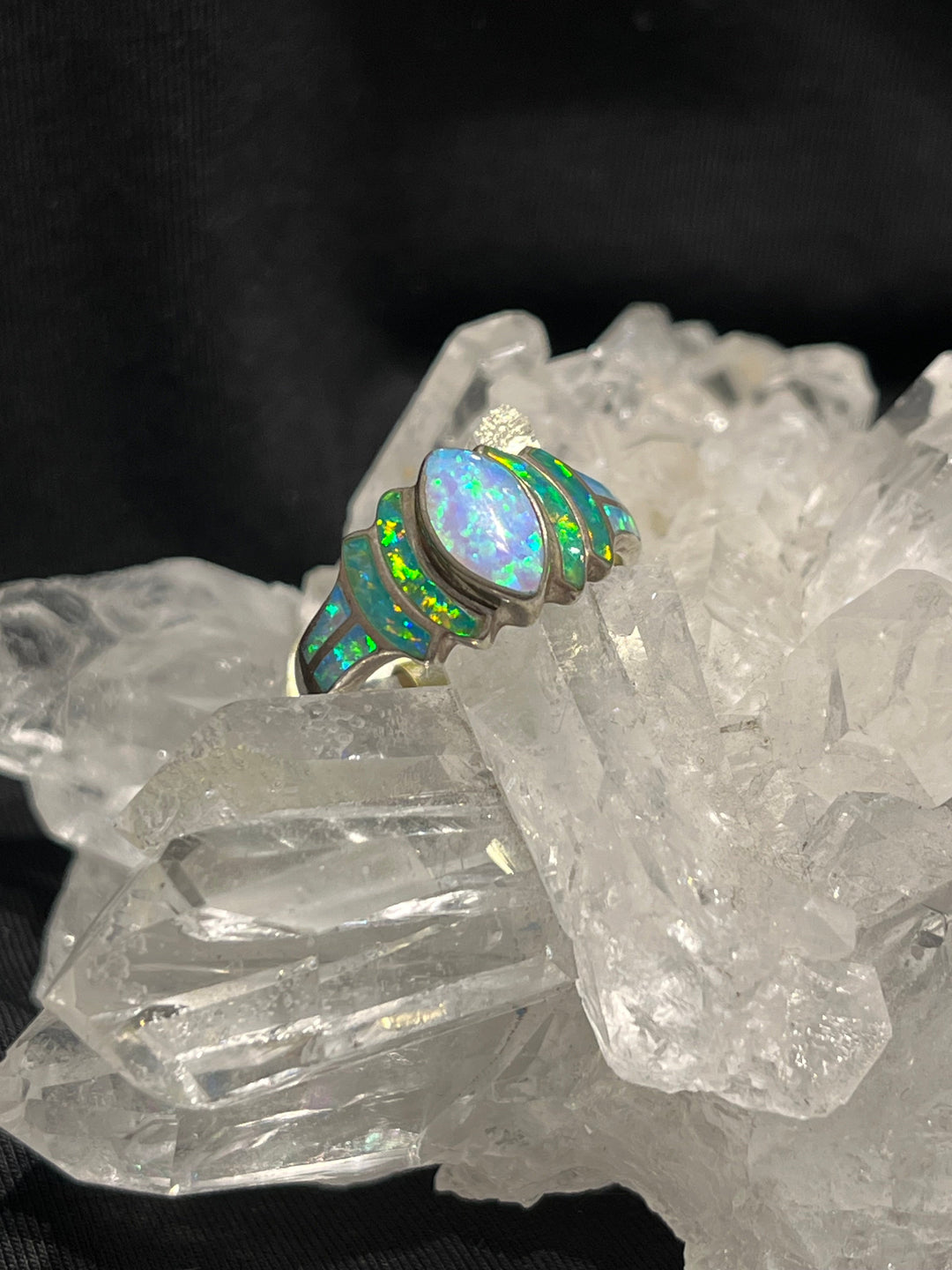 Hand Cut Opal Inlay Ring - Floating Lotus