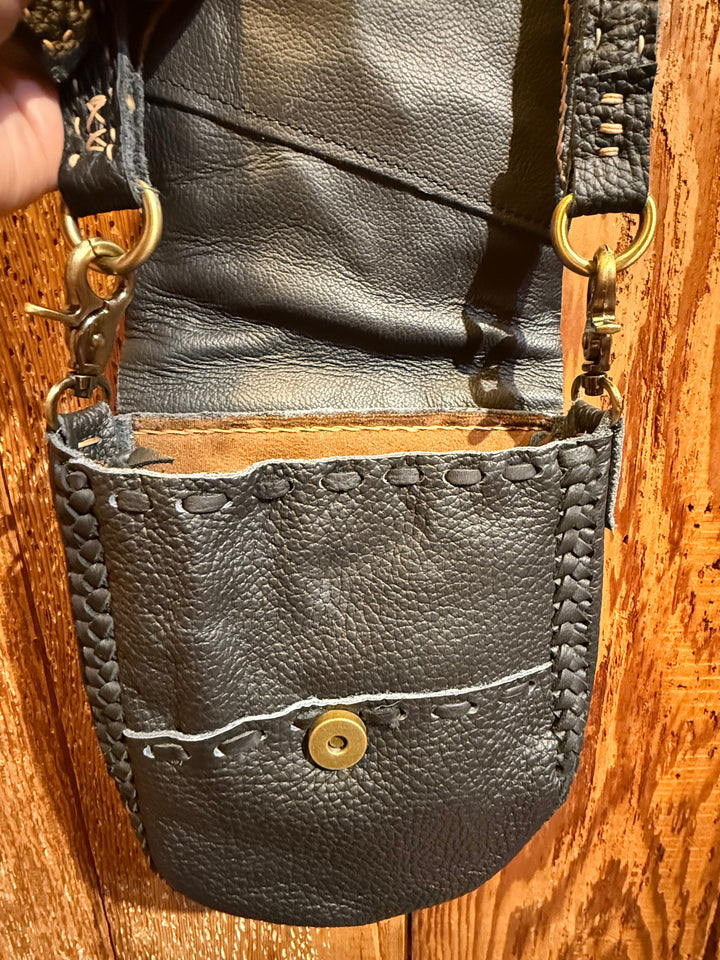 Hand Stitched Leather Handbag with Serpentine Stone - Floating Lotus