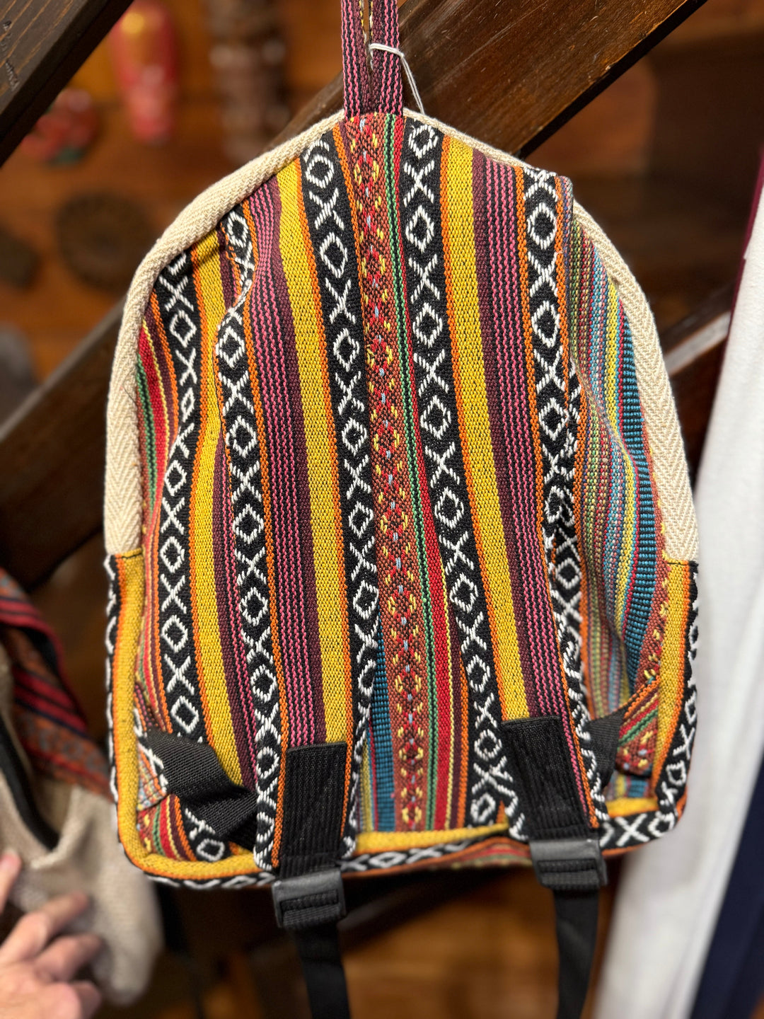 Hemp and Woven Cotton Backpack - Floating Lotus