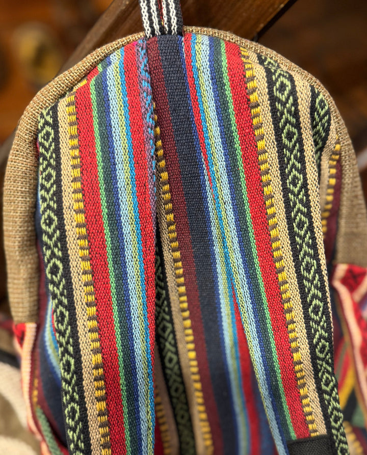 Hemp and Woven Cotton Backpack - Floating Lotus