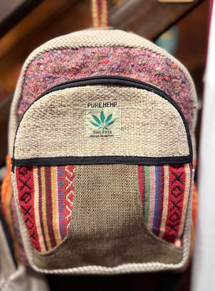 Hemp and Woven Cotton Backpack - Floating Lotus